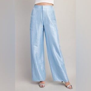 882. High Waisted Pocket Satin Pants in Sky